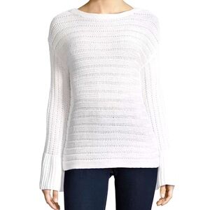 Ellen Tracy Womens Sweater Chunky Knit Crochet Bell Sleeves White Size M